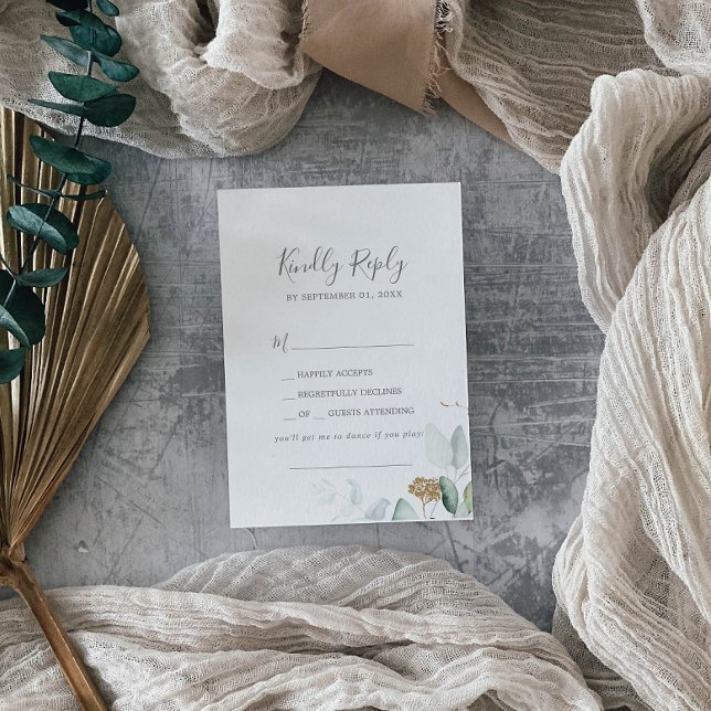 RSVP-Karte für Airy Greenery und Gold Leaf Song an RSVP Karte (Von Creator hochgeladen)