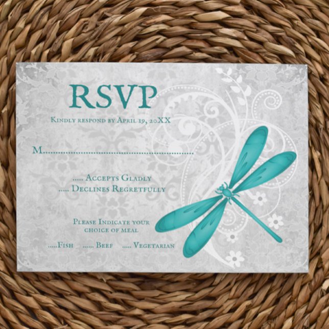 RSVP-Karte für aquamarine Libellenhochzeit RSVP Karte (Teal Dragonfly Wedding RSVP Card)