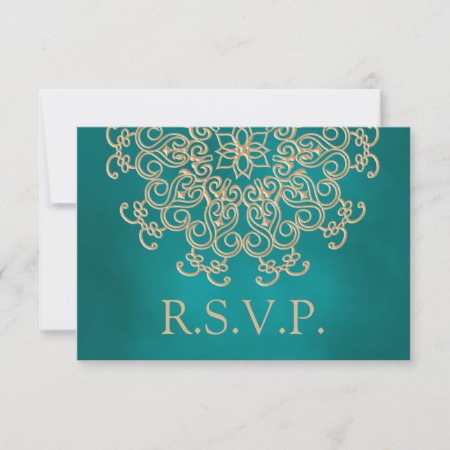 RSVP-KARTE FÜR aquamarine UND GOLD-INDISCHE ANTWOR RSVP Karte (Vorderseite)