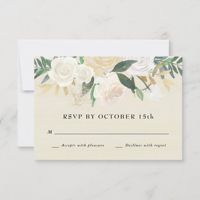RSVP-Karte für Aquarellblumen + Goldene Akzente Einladung (Vorderseite)