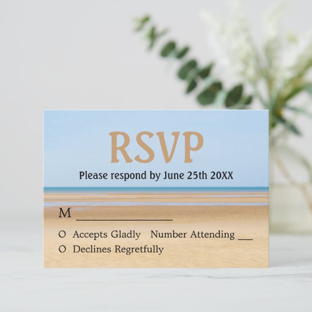 RSVP-Karte für Beach Wedding Einladung (Stehend Vorderseite)