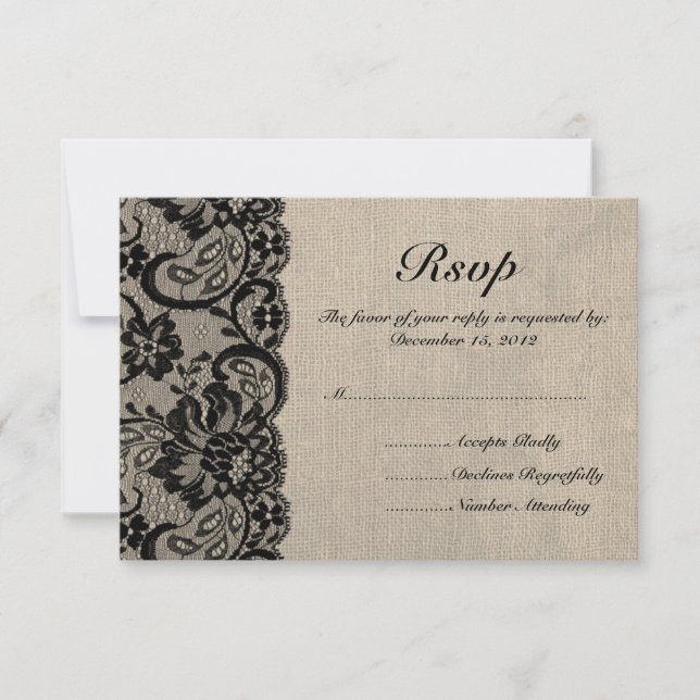 RSVP-Karte für Black Lace und Burlap Wedding RSVP Karte (Vorderseite)