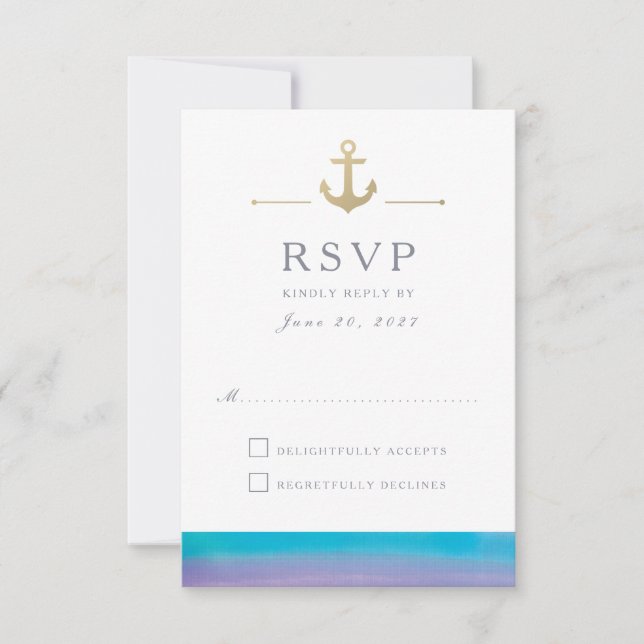 RSVP-Karte für blaue Wasserfarbe, weiß RSVP Karte (Vorderseite)