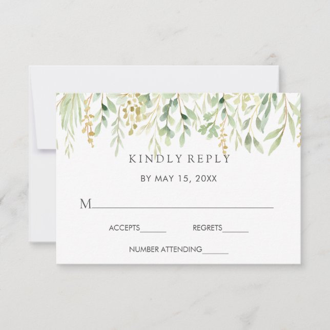 RSVP-Karte für botanische Hochzeiten in grünen Blä RSVP Karte (Vorderseite)