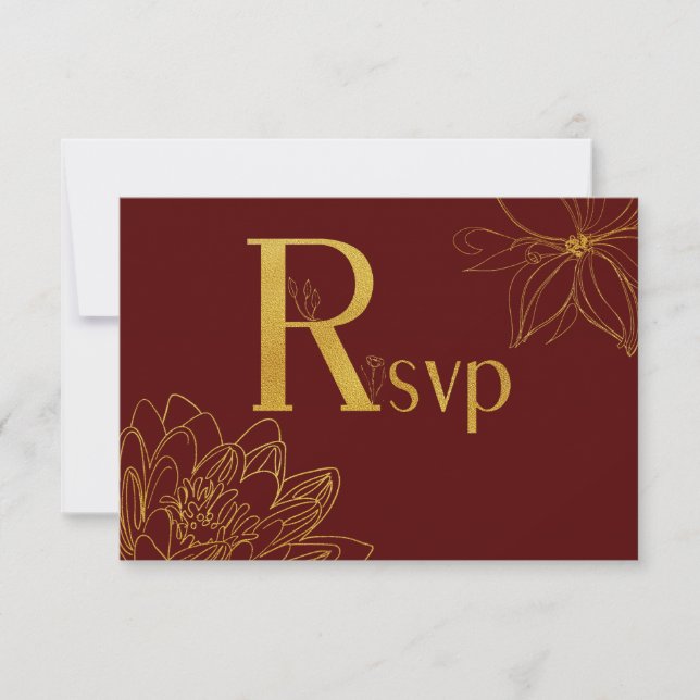 RSVP-Karte für Burgund und Gold Glitzer RSVP Karte (Vorderseite)