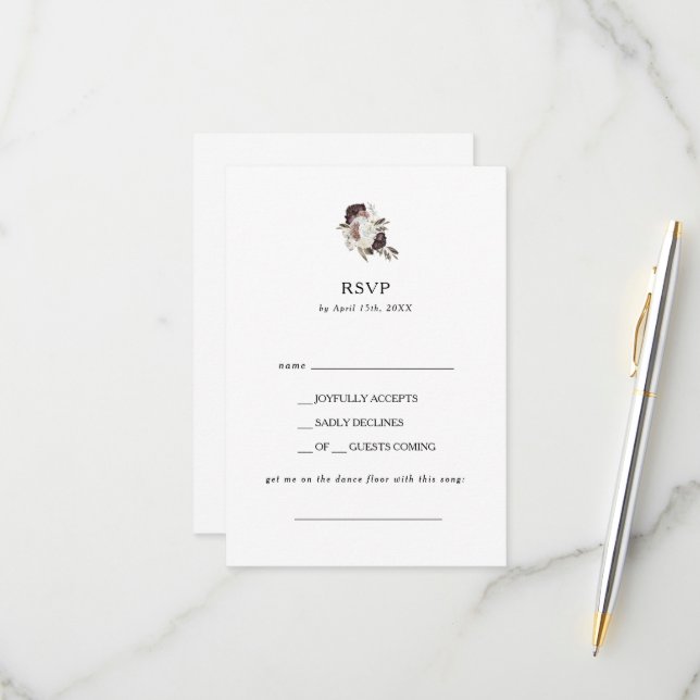 RSVP-Karte für Burgundy Boho Floral Song RSVP Karte (Vorderseite/Rückseite Beispiel)