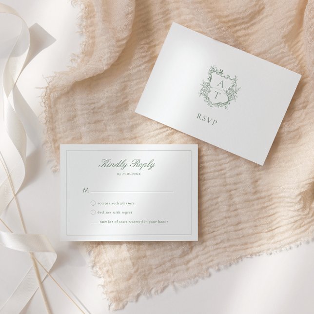 RSVP-Karte für das Hochzeitssage-Grün-Script-Wappe Einladung (Von Creator hochgeladen)