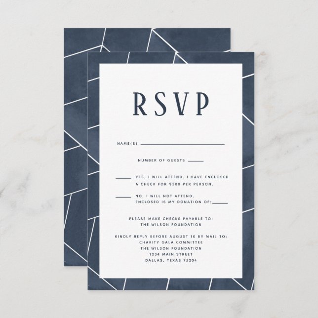 RSVP-Karte für die blaue Geometrie RSVP Karte (Vorne/Hinten)