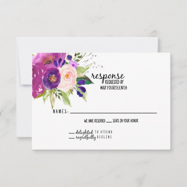 RSVP-Karte für die Blumenplatte Watercolor Dankeskarte (Vorderseite)
