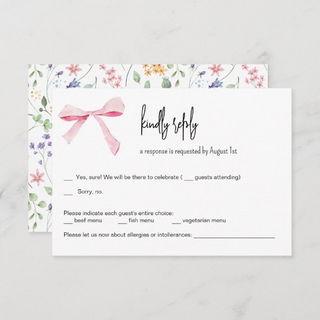 RSVP-Karte für die Blütenhochzeit von Rosa Bow Einladung (Vorne/Hinten)