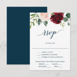 RSVP-Karte für die Hochzeit der Burgundy Navy Einladung