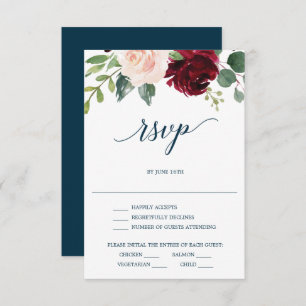 RSVP-Karte für die Hochzeit der Burgundy Navy Einladung