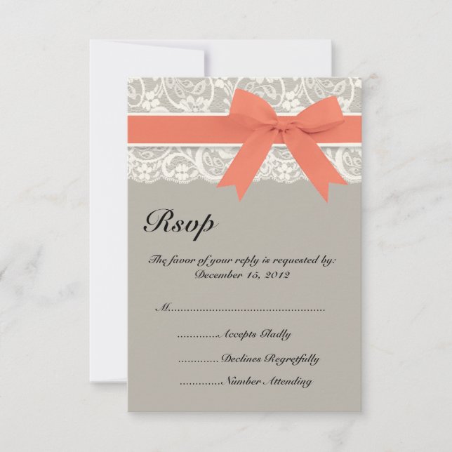 RSVP-Karte für die Hochzeit von Grau Korallen RSVP Karte (Vorderseite)