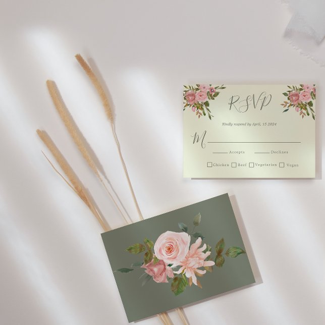 RSVP-Karte für die Hochzeit von Grün und Blüten RSVP Karte (Von Creator hochgeladen)