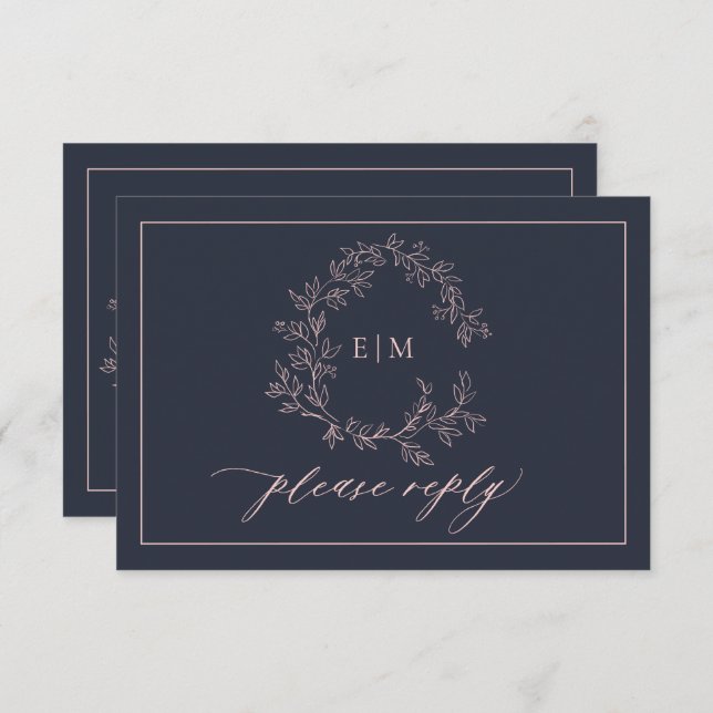 RSVP-Karte für die Hochzeit von Navy Blue Blush Pi RSVP Karte (Vorne/Hinten)