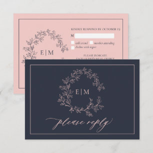 RSVP-Karte für die Hochzeit von Navy Blue Blush Pi RSVP Karte