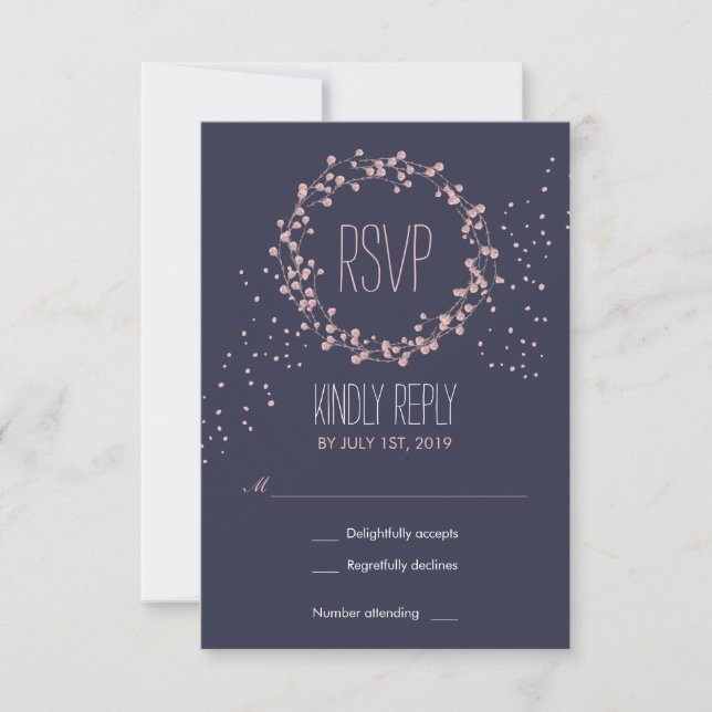 RSVP-Karte für die Hochzeit von Navy Blue Pink Flo RSVP Karte (Vorderseite)