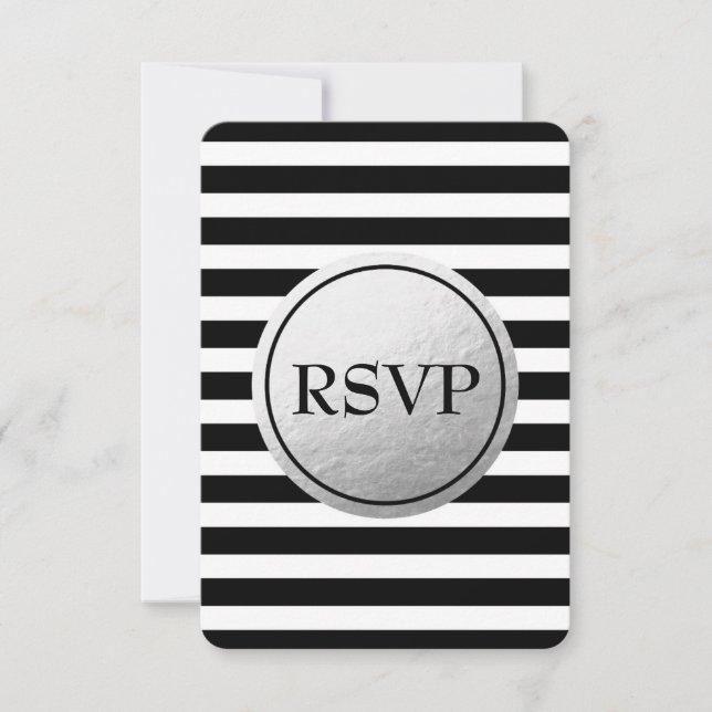 RSVP-Karte für die Hochzeit von Schwarzweiß-Streif RSVP Karte (Vorderseite)
