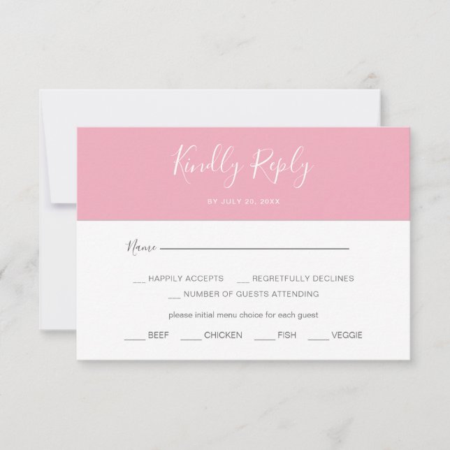 RSVP-Karte für die horizontale rosa einfache Menüw RSVP Karte (Vorderseite)