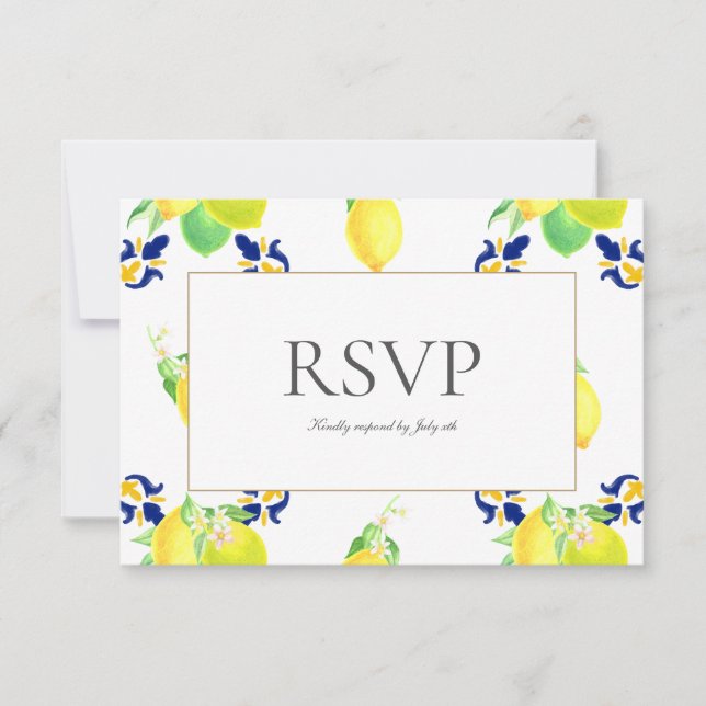 RSVP-Karte für die mediterrane Lemon-Tiles-Küste v RSVP Karte (Vorderseite)