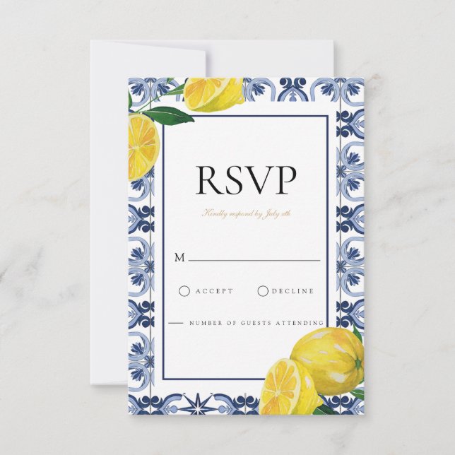 RSVP-Karte für die mediterrane Lemon-Tiles-Küste v RSVP Karte (Vorderseite)
