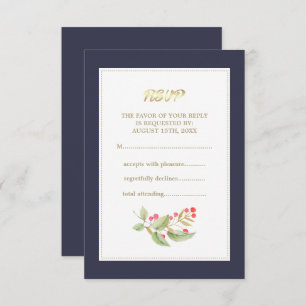 RSVP-Karte für die Navy Blue Watercolor Berry Bran RSVP Karte