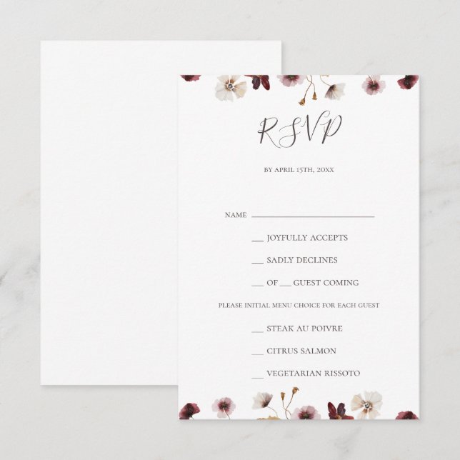 RSVP-Karte für die Wildblume von Kupfer-Burgundy RSVP Karte (Vorne/Hinten)