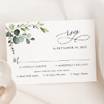 RSVP-Karte für einfache Eukalyptus-Grünflächen RSVP Karte<br><div class="desc">Diese individuell gestaltbare RSVP-Karte für Meal Options,  die sich mit unserer Hochzeitskollektion Boho Greenery abstimmt,  verfügt über einen Eukalyptuszweig in Aquarellen mit kalligrafischem Text,  gepaart mit einem klassischen Serif & modernen Sans Schriftart in Schwarz. Matching-Elemente verfügbar.</div>