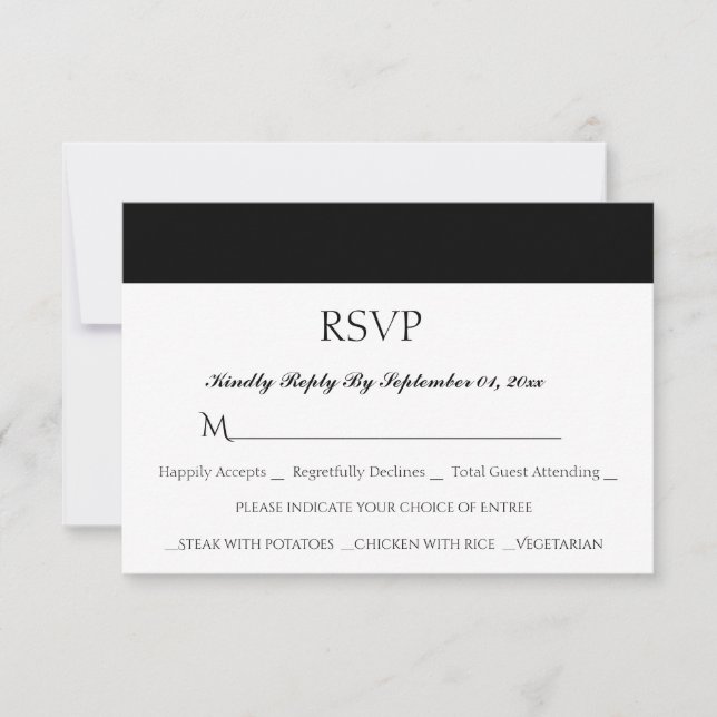 RSVP-Karte für einfache, weiße Schwarze Hochzeit RSVP Karte (Vorderseite)
