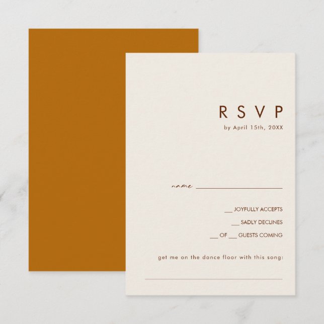 RSVP-Karte für einfache Wüstenburnt Orange Song-An RSVP Karte (Vorne/Hinten)