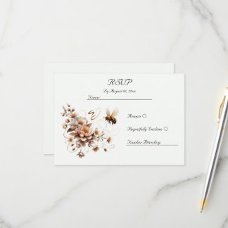 RSVP-Karte für elegante Bienen- und Blumenhochzeit RSVP Karte