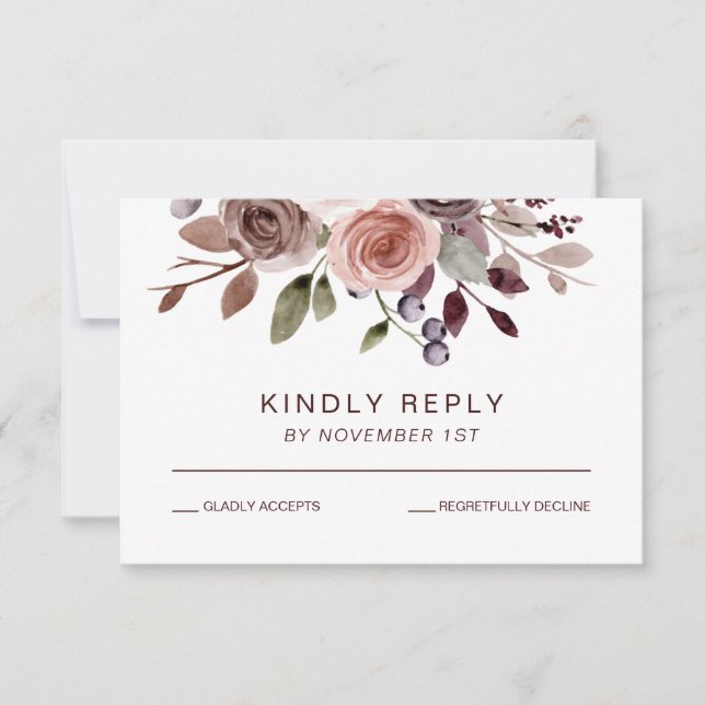RSVP-Karte für elegante burgundy-Hochzeit im Herbs RSVP Karte (Vorderseite)