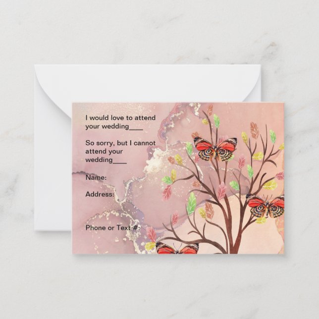 RSVP-Karte für Fallbaum- und Schmetterlingsdesign Mitteilungskarte (Vorderseite)