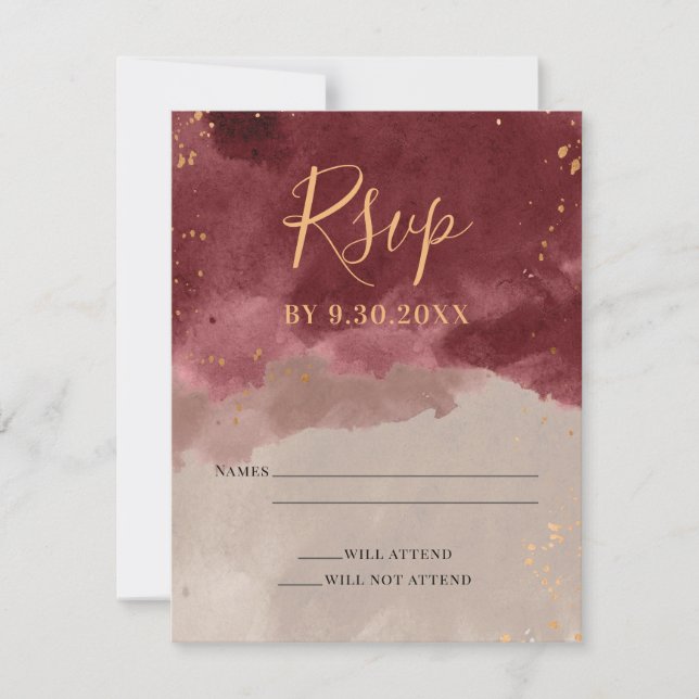 RSVP-Karte für Gold und Burgund RSVP Karte (Vorderseite)