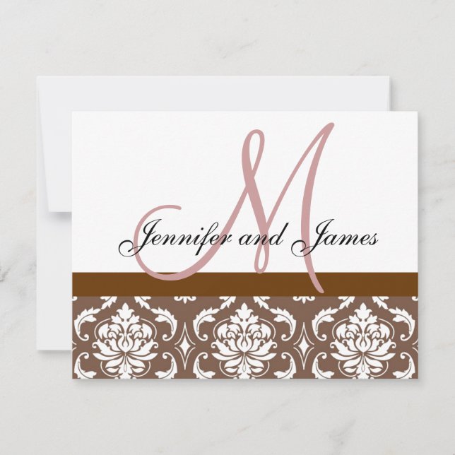 RSVP-Karte für Hochzeiten, braun, rosa Damask Mono RSVP Karte (Vorderseite)