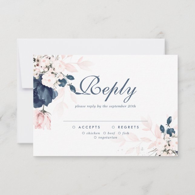 RSVP-Karte für Hochzeiten in Navy Blue und Blush P RSVP Karte (Rückseite)