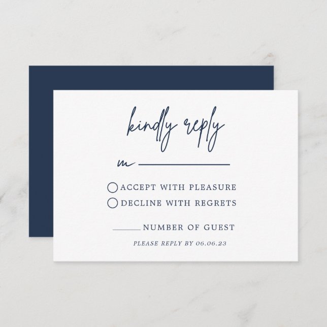 RSVP-Karte für Hochzeiten in Navy RSVP Karte (Vorne/Hinten)