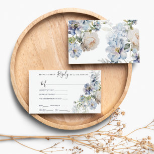 RSVP-Karte für Hochzeiten mit blauer und weißer Bl RSVP Karte