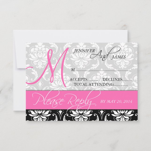 RSVP-Karte für Hochzeiten - Monogramm Name Hot Pin RSVP Karte (Vorderseite)