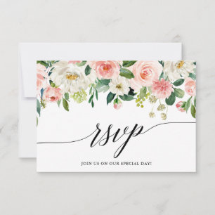 RSVP-Karte für kalligraphische Pink-Blütenhochzeit RSVP Karte
