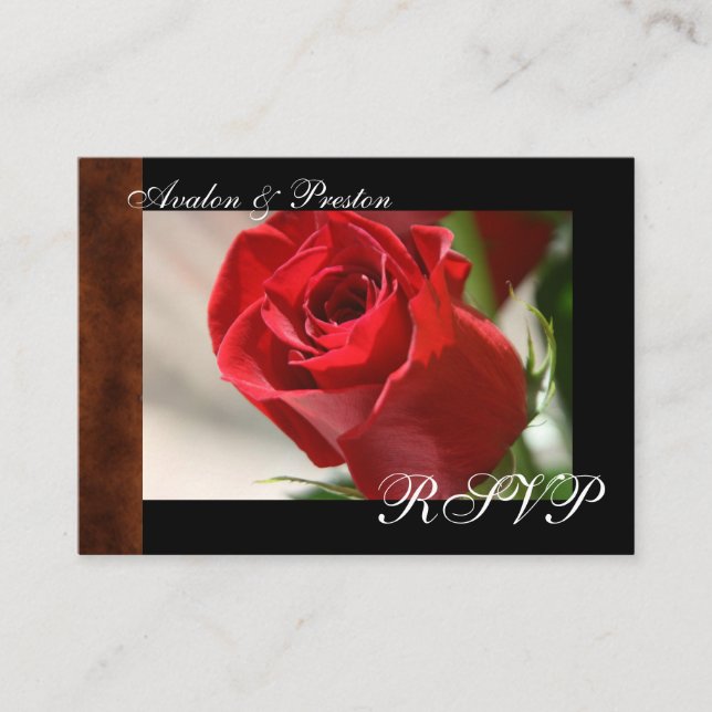 RSVP-Karte für klassische Rose- und Lederansicht Begleitkarte (Vorderseite)