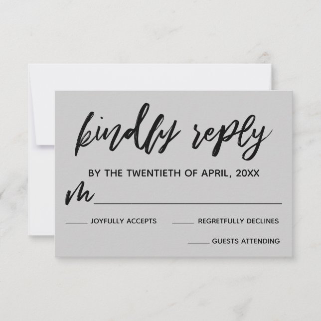 RSVP-Karte für lässige Handschrift, leicht grau, H RSVP Karte (Vorderseite)