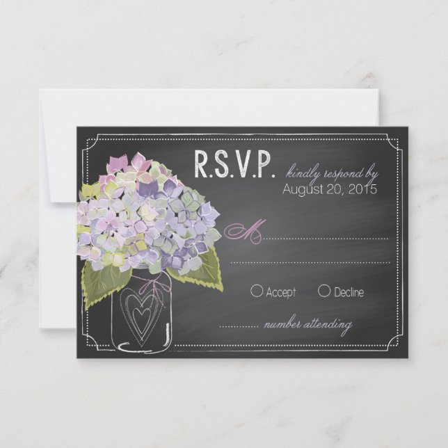 RSVP-Karte für Lavender Hydrangeas-Chalkboard RSVP Karte (Vorderseite)