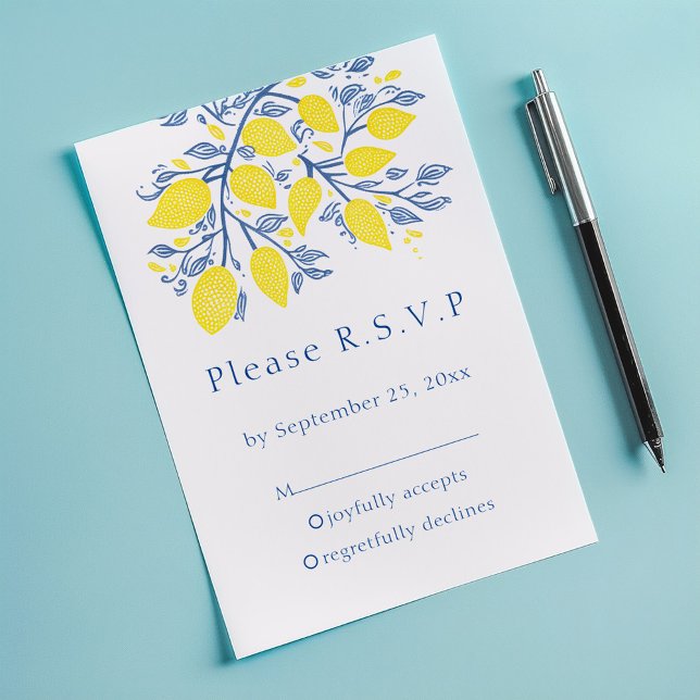 RSVP-Karte für Lemon-Reben, inspiriert im Mittelme RSVP Karte (Mediterranean garden Lemon Vines RSVP Response Card.)