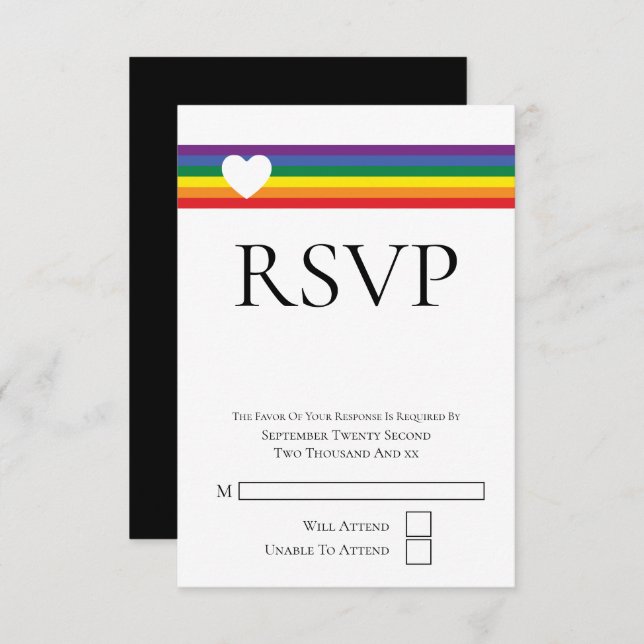 RSVP-Karte für Liebe Heart and Rainbow Gay Wedding RSVP Karte (Vorne/Hinten)
