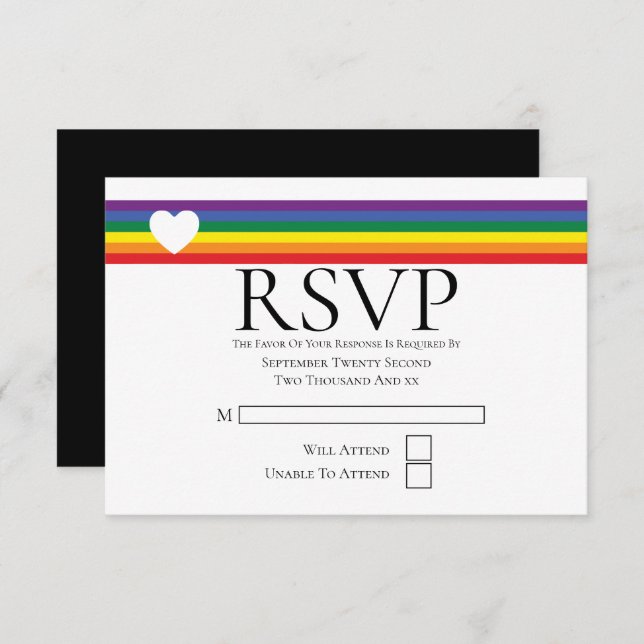 RSVP-Karte für Liebe Heart and Rainbow Gay Wedding RSVP Karte (Vorne/Hinten)