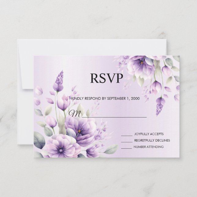 RSVP-Karte für Lila Blütenfarbe RSVP Karte (Vorderseite)