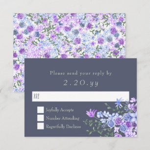 RSVP-Karte für Lila Blütenkalligrafie und graue Ka RSVP Karte