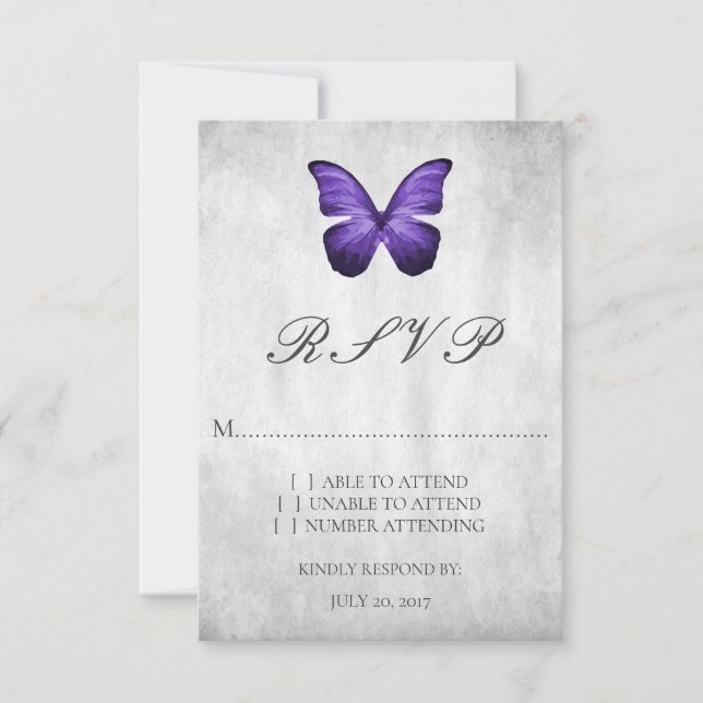 RSVP-Karte für lila Butterfly-Hochzeit RSVP Karte (Vorderseite)