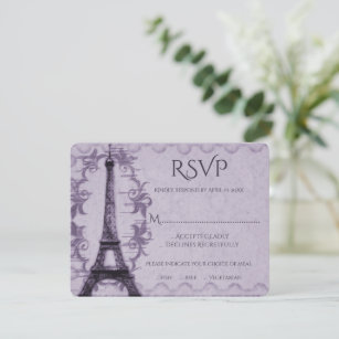 RSVP-Karte für lila Eiffelturm-Hochzeit RSVP Karte